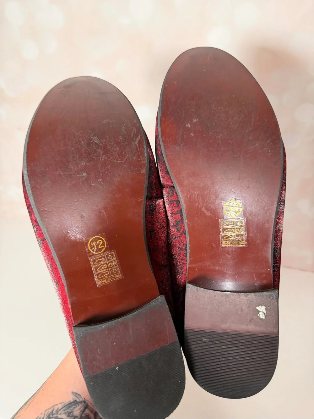 JITAI Leather and Fabric Red Speckled Loafer w Gold Detail